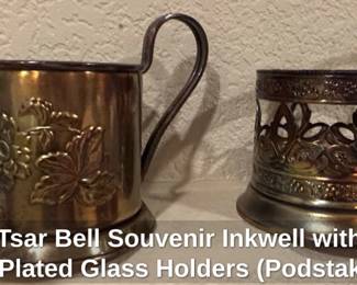 Moscow Tsar Bell Souvenir Inkwell with Russian SilverPlated Glass Holders Podstakannik second image