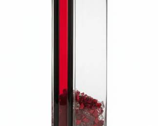 Modern Rectangular Glass Vase with Red and Black Inlay