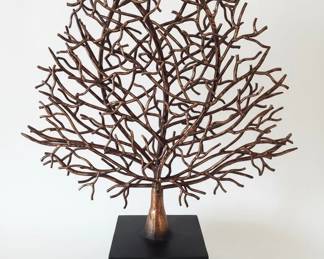 Bronze Wire Tree Sculpture on Black Base