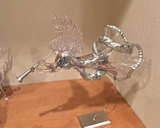 Clear Acrylic and SilverTone Metal Angel Figurines with Trumpets second image