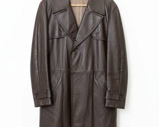 Mens Vintage Brown Leather Trench Coat
