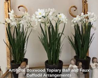 Artificial Boxwood Topiary Ball and Faux Daffodil Arrangements second image