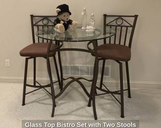 Glass Top Bistro Set with Two Stools