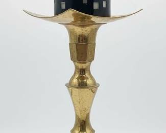 Vintage Brass Candlestick Holders with Decorative Cylinders second image
