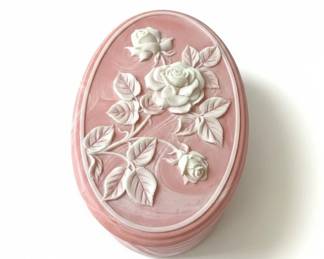 Pink Rose Incolay Stone Trinket Box