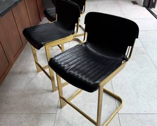 Set of 5 Brass and Leather Kitchen Stools
