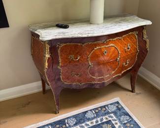 Antique French Inlay Chest with Marble Top