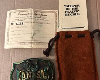 Vintage solid brass keeper of the plains buckle with paperwork 