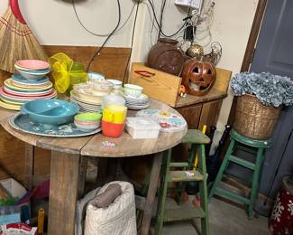 Shabby antique table and ladder