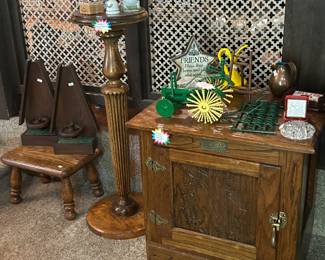 Matching pair of ornate ice box end tables