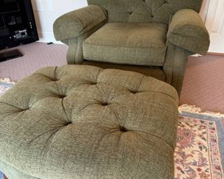 Item #1 - La-Z-Boy Classics Green Wingback Chair w/Nailhead Trim & Matching Ottoman $200