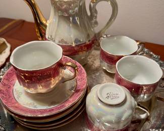 Item #43  -  Lusterware China Rose Tea Set - Teapot/4 cup/saucer sets        