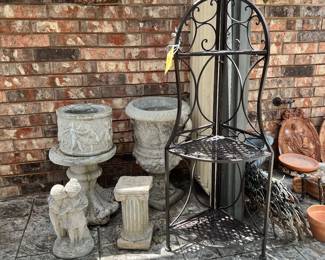 Stone Statue, Pedestal and Plant Holders
