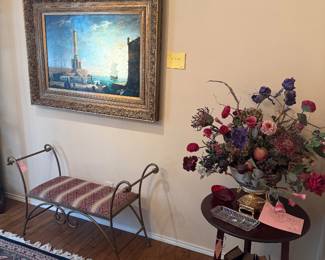 Floral Centerpiece, Bench and Artwork