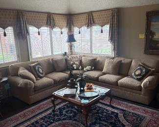 Sectional Sofa with Coffee Table and Persian Rug
