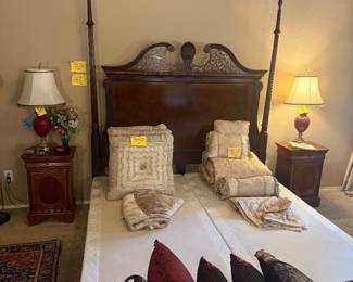 King Size Poster Bed w/ Box Spring and Custom Bedding