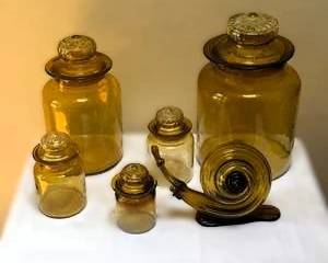 Rich amber-colored glass Apothecary Jar Collection & Snail