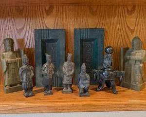 Asian Warrior & Buddha Figurine Collection with Decorative Frames – Mixed Metal & Resin Statues