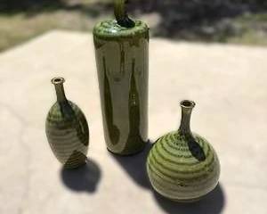 Set of 3 Decorative Green Art Pottery Floor Vases