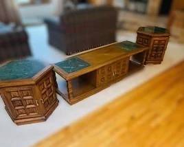 Mid-Century modern Carved Wood Coffee Table & End Tables Set
