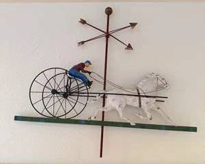 Folk Art Horse & Sulky Wall Sculpture with Weathervane