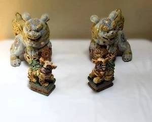 Asian-Style Guardian Lion & Foo Dog Figurine Collection – Hand-Painted Ceramic Figures