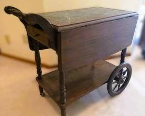 Vintage Dark Wood Drop-Leaf Tea Cart