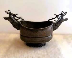 Decorative Hammered Metal Elk Stag Centerpiece Bowl