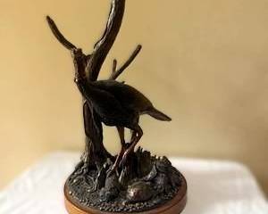 Bronze Heron Sculpture on Wood Base
