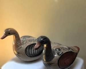 Pair of Handcrafted, Painted Ceramic Duck Replicas