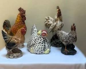 Collectible Ceramic Chicken Cookie Jar & Rooster/Hen Figurine Collection