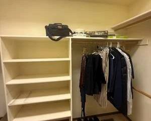 Men's Clothing, Shoes & Closet Accessories Lot – Garments, Dress Shoes, Tie Rack & Storage Items