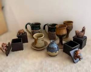 Studio Pottery & Handcrafted Wood Decor Lot