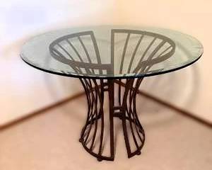 Round Glass Top Dining Table with Decorative Metal Base
