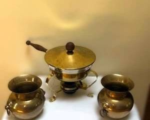 Ernest Sohn Fondue Set with 2 Brass-Warmed Soup Crocks