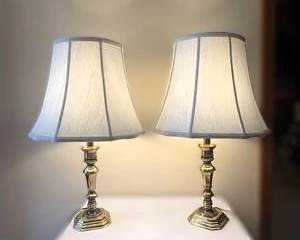 Stylish Brass-Tone Table Lamps with Pleated Shades