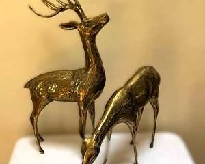 Brass Stag and Doe Figurine Set Decorative Wildlife Sculptures - 22" Tall!
