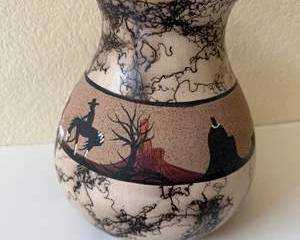 Signed Southwestern Horsehair Pottery Vase