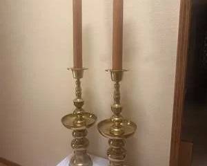 Vintage Brass Candlesticks with Taper Candles