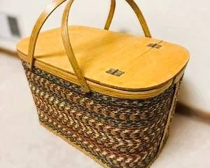 Nostalgic Woven Picnic Basket Set with Wood Lid & Handles