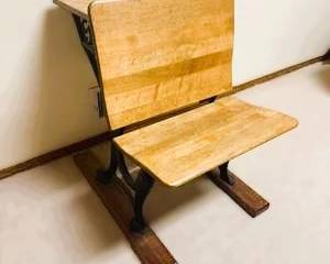 Antique Wood & Cast Iron School Desk with Adjustable Seat – Pat. Sept. 8, 1896