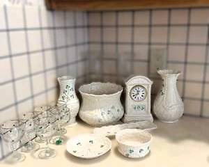 Belleek Ireland Pottery & Glassware Lot