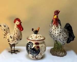 Rooster Cookie Jar with Matching Rooster Figurines