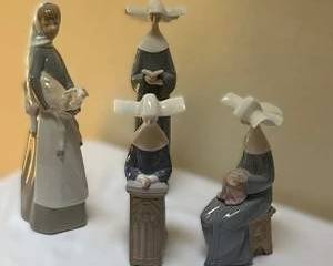 Collection of 4 Lladró Porcelain Figurines – Nuns & Religious Figures, Spain