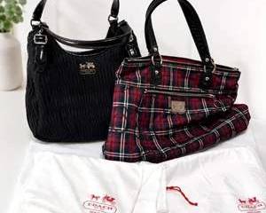 Coach Handbags – Plaid Tartan Tote & Black Pleated Shoulder Bag