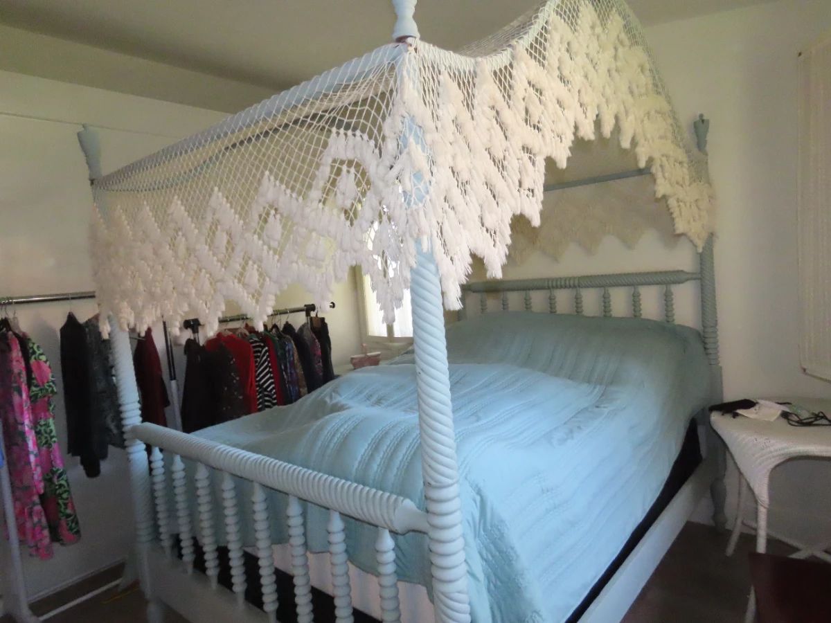 Shabby chic full size canopy bed.
