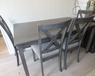 Dining table/4 chairs and bench seat.