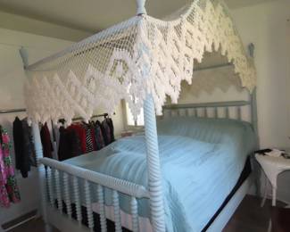 Shabby chic full size canopy bed.