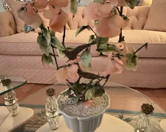 Vintage Jade Glass Cherry Blossom Bonsai Tree