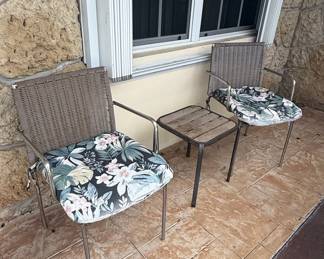 Wicker and Metal Patio Set with Floral Cushions